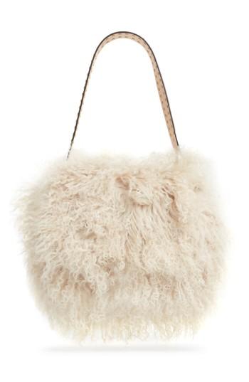 Tory Burch Sawyer Genuine Shearling Shoulder Bag - Ivory