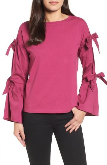 Women's Halogen Bow Sleeve Poplin Cotton Top - Purple