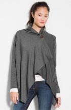Women's Bobeau One-button Fleece Wrap Cardigan - Grey