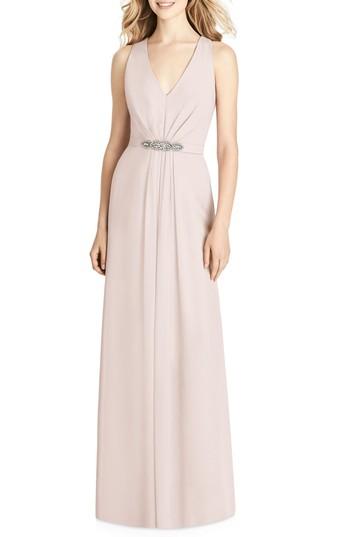 Women's Jenny Packham Jewel Belt Chiffon Gown - Pink