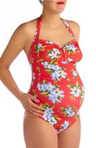 Women's Pez D'or Maui Hibiscus One-piece Maternity Swimsuit - Coral