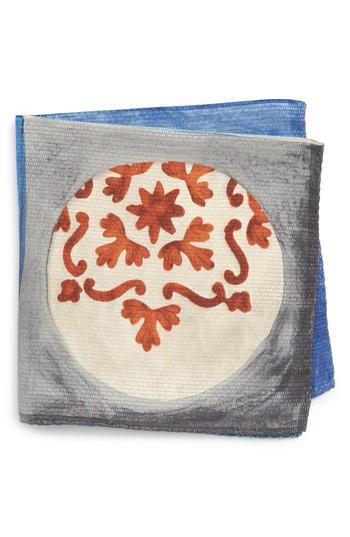 Men's Eton Geometric Ship Silk Pocket Square, Size - Grey