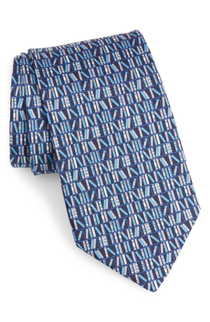 Men's Salvatore Ferragamo Full Print Silk Tie, Size - Blue