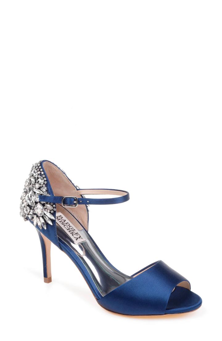 Women's Badgley Mischka Harbor Crystal Embellished Open Toe Pump M - Blue