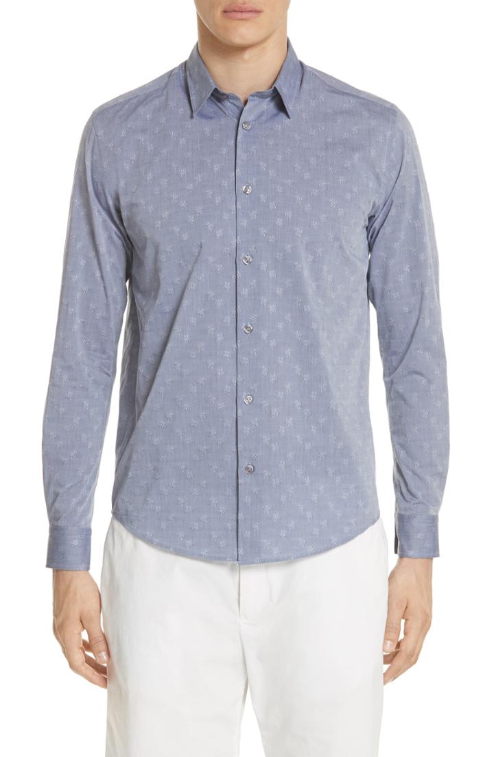 Men's Vilebrequin Turtle Jacquard Sport Shirt, Size - Blue