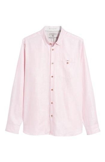Men's Ted Baker London Linlins Herringbone Cotton & Linen Sport Shirt (m) - Pink