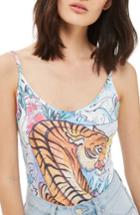 Women's Topshop Tiger Print Bodysuit Us (fits Like 0-2) - Blue