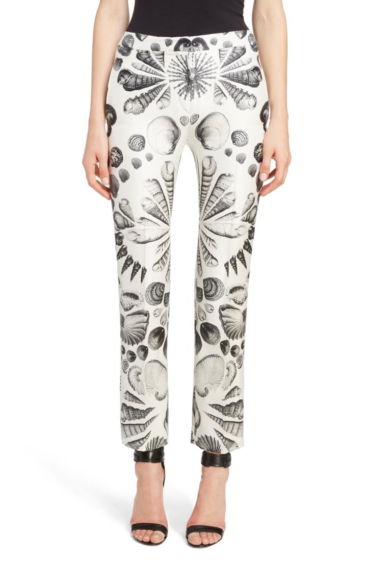Women's Alexander Mcqueen Shell Print Wool & Silk Pants Us / 38 It - Ivory