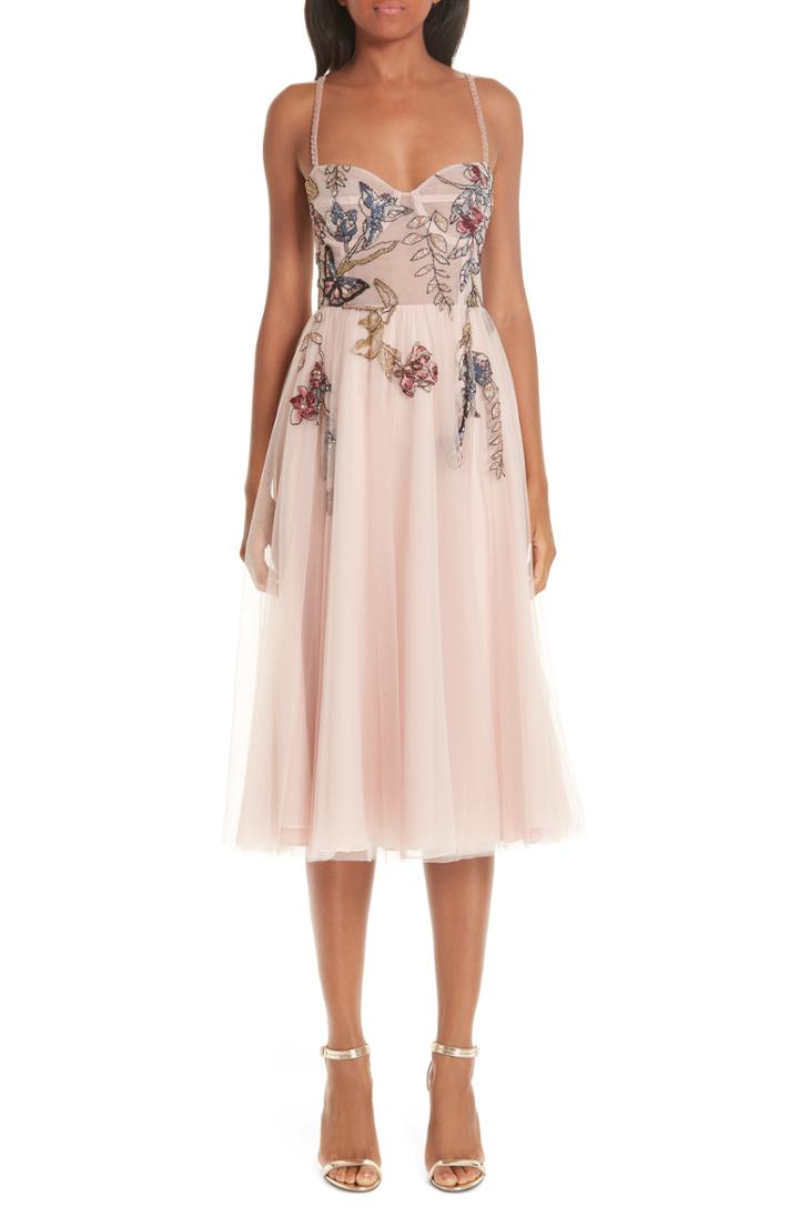 Women's Patbo Beaded Floral Bustier Tea Length A-line Dress Us / 38 Br - Pink