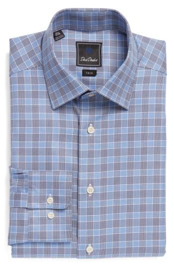 Men's David Donahue Trim Fit Plaid Dress Shirt - 32/33 - Blue