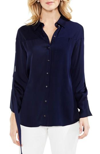 Women's Vince Camuto Drawstring Sleeve Hammer Satin Blouse - Blue