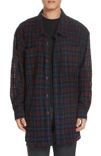 Men's Faith Connexion Check Oversize Wool Blend Shirt - Black
