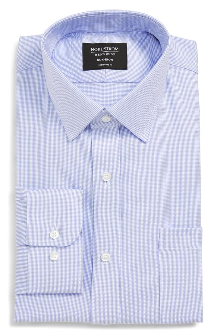 Men's Nordstrom Men's Shop Traditional Fit Non-iron Solid Dress Shirt - 32/33 - Blue