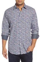 Men's Bugatchi Classic Fit Flower Print Sport Shirt, Size - Blue