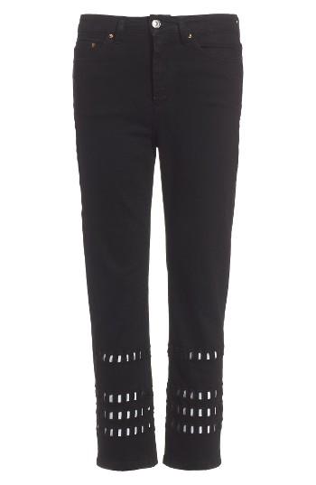 Women's Topshop Geo Cutout Straight Leg Jeans X 30 - Black
