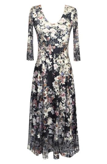 Women's Komarov Lace Sleeve Charmeuse Midi Dress - Black
