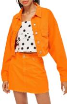 Women's Topshop Moto Hacked Crop Denim Jacket Us (fits Like 0) - Orange