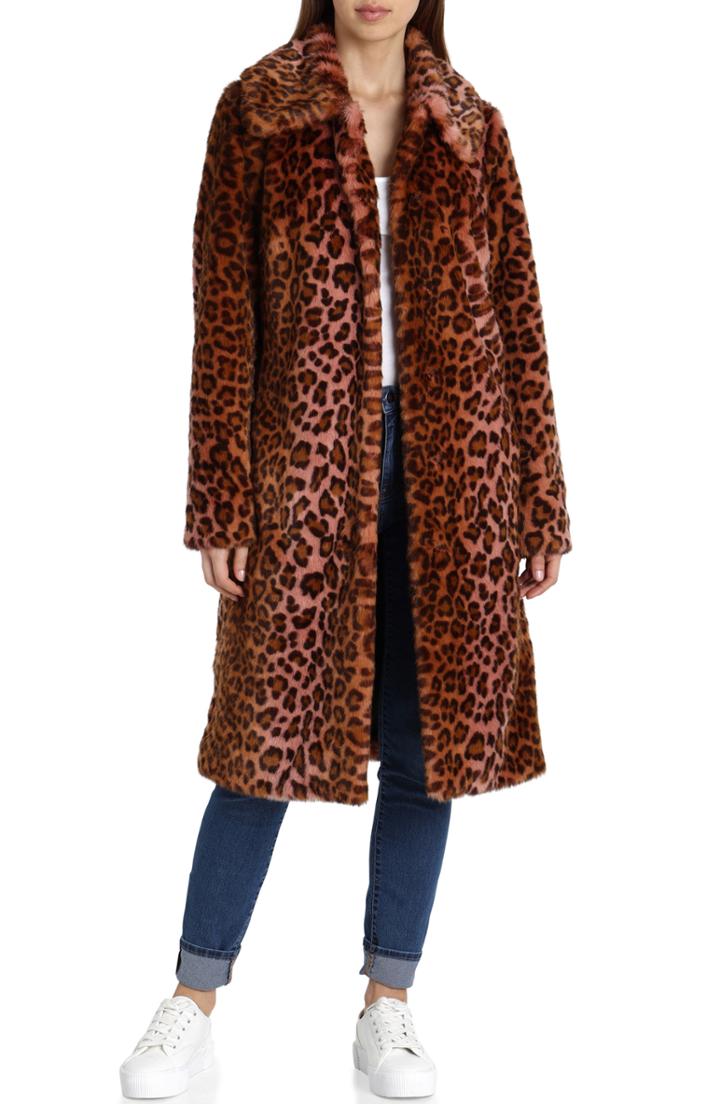 Women's Avec Les Filles Leopard Print Faux Fur Car Coat
