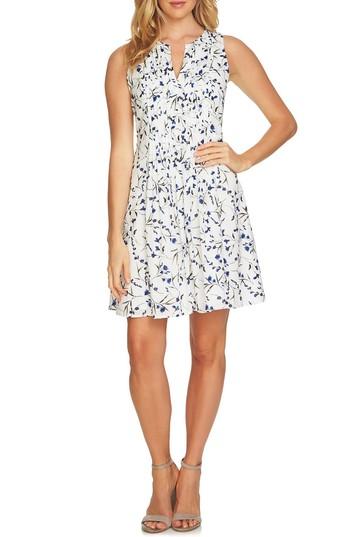 Women's Cece Graceful Floral Pintuck Dress - White