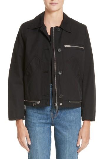 Women's Proenza Schouler Pswl Washed Cotton Military Jacket - Black