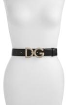 Women's Dolce & Gabbana Crystal Logo Buckle Iguana Embossed Leather Belt - Nero