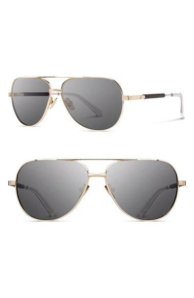 Women's Shwood 'redmond' 53mm Titanium & Wood Aviator Sunglasses - Gold/ Ebony/ Grey