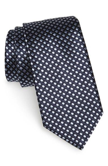 Men's Boss Geometric Woven Silk Tie, Size - Blue