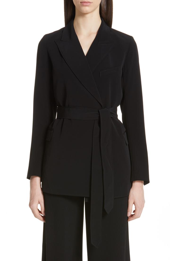 Women's Co Tie Waist Stretch Crepe Blazer - Black