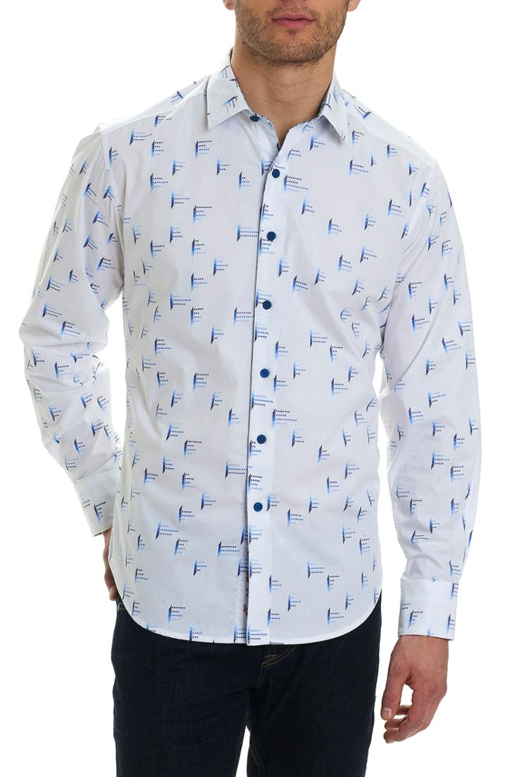 Men's Robert Graham Reid Classic Fit Print Sport Shirt, Size - White