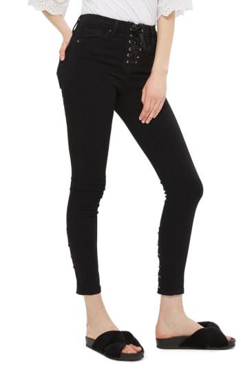 Women's Topshop Jamie Lace-up Fly Skinny Jeans X 30 - Black