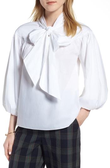 Women's 1901 Balloon Sleeve Bow Neck Blouse - White