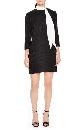 Women's Sandro Ketty Tie Detail Rose Print Shift Dress - Black