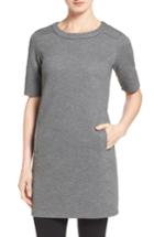 Petite Women's Halogen Textured Elbow Sleeve Tunic Dress, Size P - Grey
