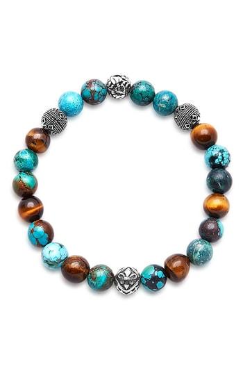 Men's Nialaya Turquiose & Tiger Eye Bead Bracelet