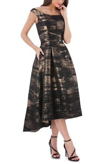 Women's Carmen Marc Valvo Infusion Brocade Off The Shoulder Dress - Black