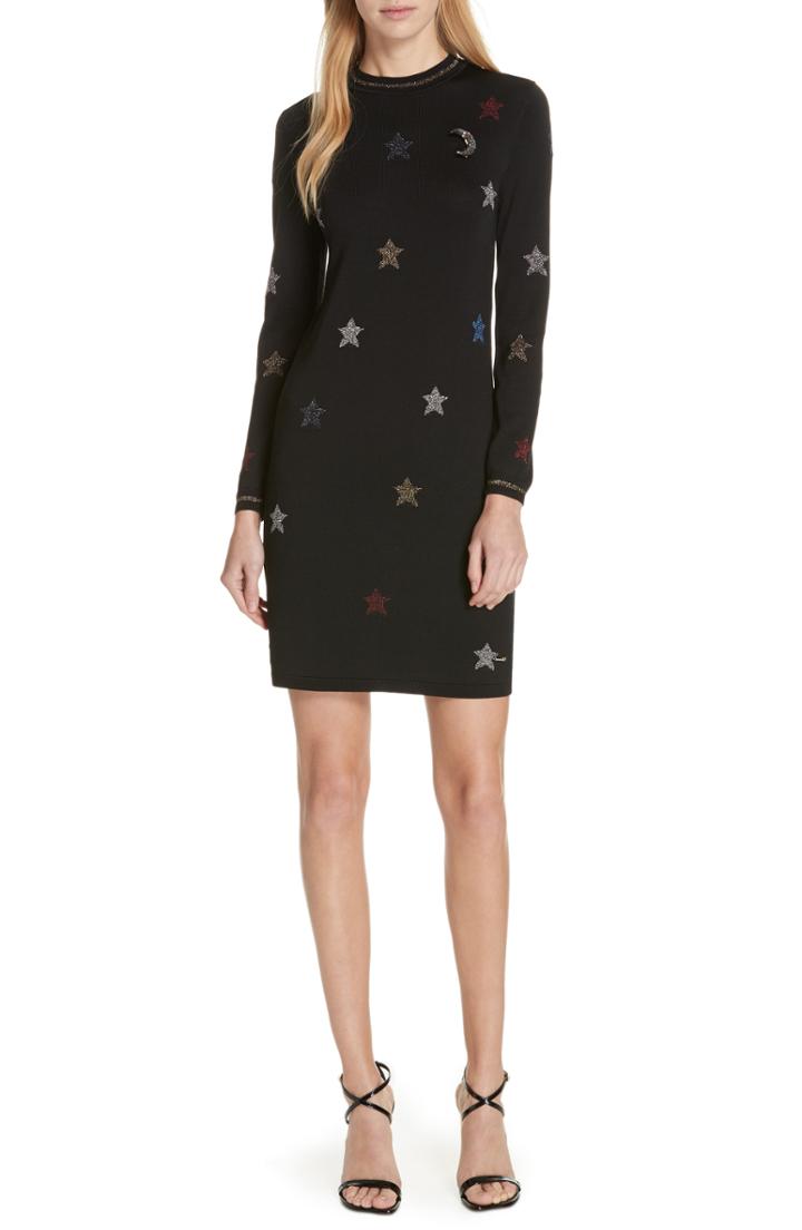Women's Ted Baker London Colour By Numbers Yayl Metallic Star Knit Dress - Black