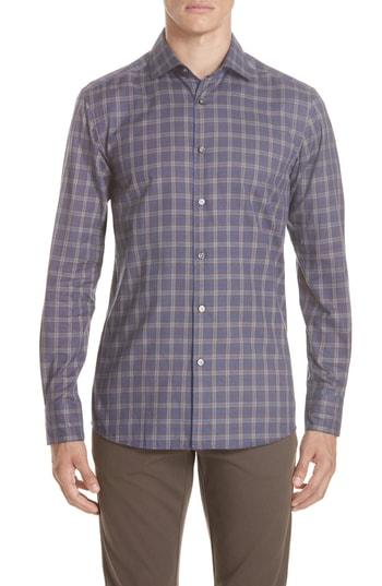 Men's Ermenegildo Zegna Classic Fit Check Sport Shirt - Blue
