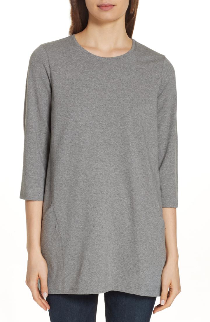 Women's Eileen Fisher Crewneck Organic Cotton Tunic - Grey