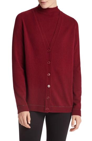 Women's Lafayette 148 New York Sequin Trim Cardigan, Size - Burgundy