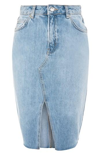 Women's Topshop Denim Midi Skirt Us (fits Like 0) - Blue