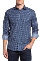 Men's Bugatchi Shaped Fit Flower Print Sport Shirt - Blue