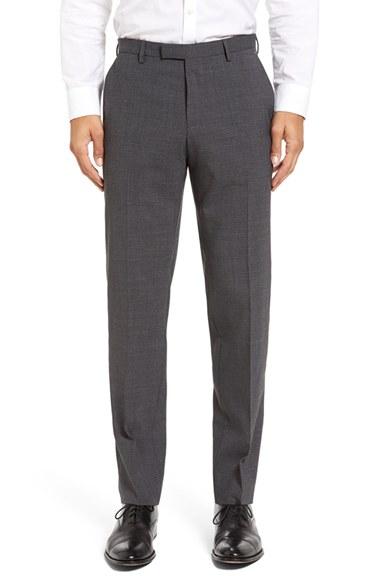 Men's Boss Leenon Flat Front Check Wool Blend Trousers R - Grey