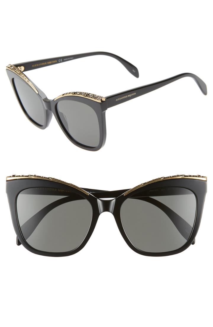 Women's Alexander Mcqueen 55mm Cat Eye Sunglasses - Black/ Silver Blue