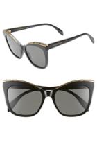 Women's Alexander Mcqueen 55mm Cat Eye Sunglasses - Black/ Silver Blue