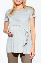 Women's Maternal America Ruffles Cascade Maternity/nursing Top - Grey