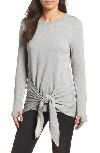 Women's Caslon Off-duty Tie Front Sweatshirt, Size - Grey