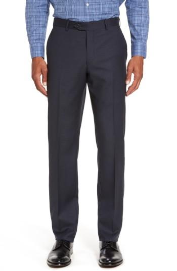 Men's Nordstrom Men's Shop Flat Front Solid Wool Suit Trousers - Blue