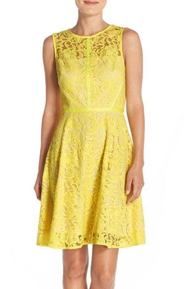 Women's Donna Ricco Lace Fit & Flare Dress - Yellow
