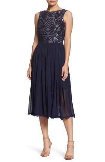 Women's Dress The Population Cathy Sequin Tea Length Dress - Blue