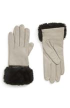 Women's Badgley Mischka Faux Fur Trim Leather Touchscreen Gloves - Grey